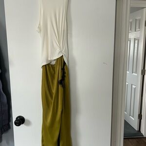 Anthropologie White and Chartreuse Dress